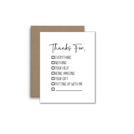 Thank You Checklist Card – Everything, Nothing, Your Help &