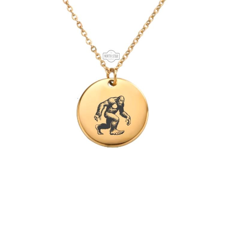 Bigfoot Sasquatch Necklace - Gold or Silver Minimalist Dainty Engraved Custom Pendant Charm Jewelry - Personalized Gift for Her