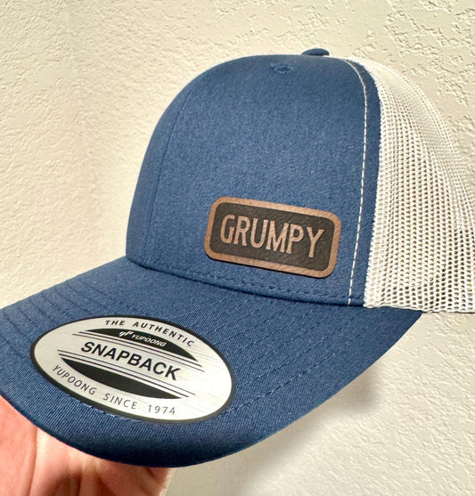 Grumpy Hat Snapback Trucker Cap – Funny Grandpa Gift, Leather Patch Hat for Papa, Retirement or Father’s Day Presentv