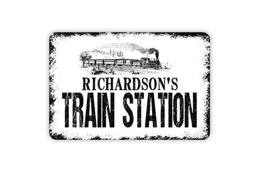 Personalized Train Station Sign - Custom Metal Wall Art