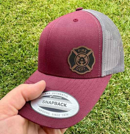 Fireman Fire Department Hat – Snapback Cap with Engraved Fire Department Emblem, Fireman Gift, Mesh Back First Responder Hat, Patch Trucker
