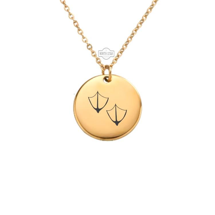 Duck Tracks Necklace - Waterfowl Bird Gold or Silver Minimalist Dainty Engraved Custom Pendant Charm Jewelry - Personalized Gift for Her