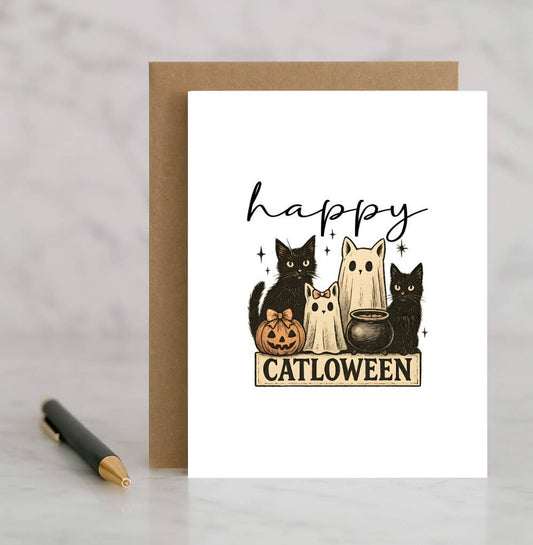 Happy Catloween Card – Cute Halloween Cat Greeting – Funny