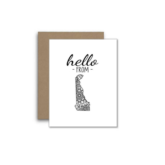 Hello from Delaware – Boho Mandala State Outline Card