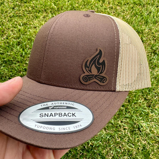 Bonfire Hat – Trucker or Snapback Cap with Campfire Design – Outdoor Hat for Campers, Nature Lovers, and Cabin Life Fans - Firepit Hat