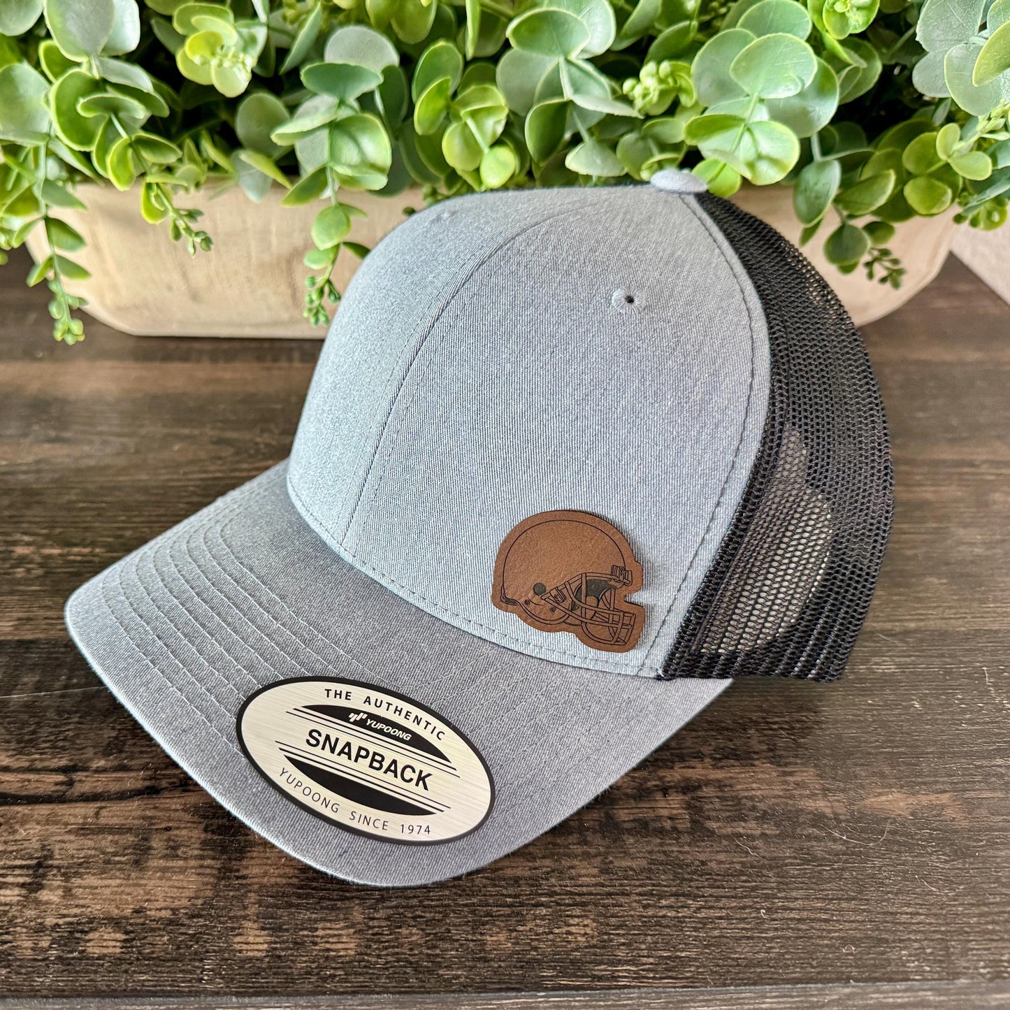 Football Helmet Hat – Snapback Trucker Hat – Engraved Patch Cap for Players, Fans, Coaches, Game Day Style or Team Spirit Gift