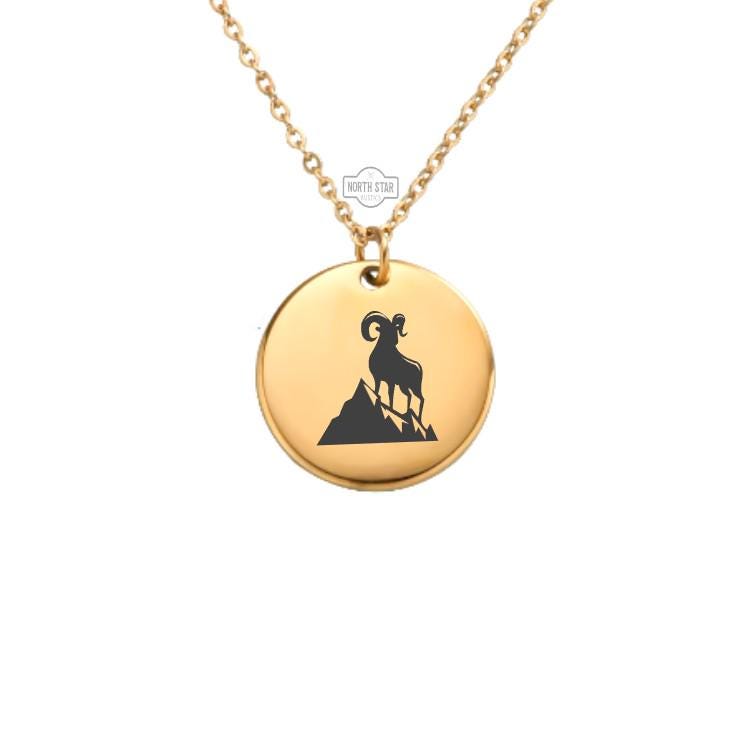 Bighorn Sheep Necklace - Ram Wildlife Gold or Silver Minimalist Dainty Engraved Custom Pendant Charm Jewelry - Personalized Gift For Her