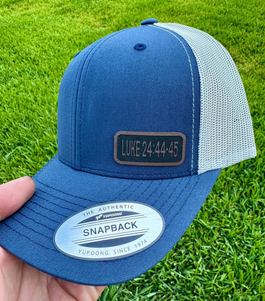 uke 24:44–45 Hat Snapback Trucker – Engraved Patch Christian Cap, “He Opened Their Minds” Bible Verse Gift, Faith & Study Wear