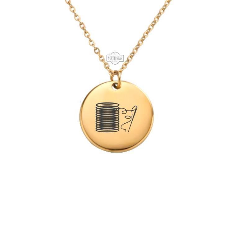 Sewing Thread and Needle Necklace or Keychain – Personalized Gift in Gold or Silver for Sewists, Quilters, and Crafty Creators