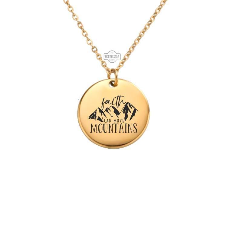 Faith Can Move Mountains Necklace – Dainty Gold or Silver Pendant – Personalized Inspirational Gift – Keychain Option Available