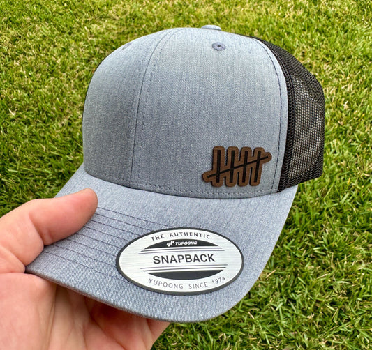Five Hash Marks Hat – Snapback Trucker Hat with Engraved Tally Mark Patch, Rustic Outdoor Style, Cool Minimalist Symbol Cap