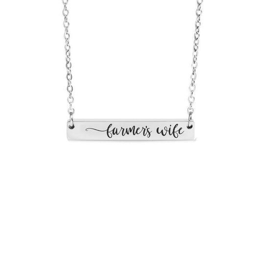 Farmer’s Wife Bar Necklace or Keychain – Rustic Country Girl Gift – Engraved Farm Life Jewelry – Proud Wife of a Farmer