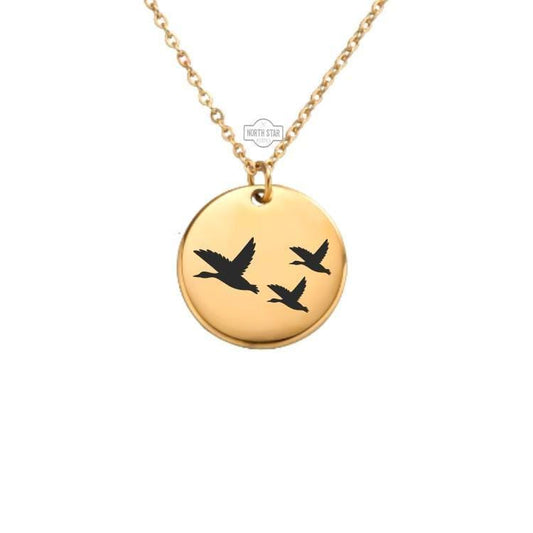 Flying Ducks Necklace or Keychain – Personalized Gift for Hunters or Nature Lovers, Wildlife Charm in Gold or Silver - Birdwatcher Gift