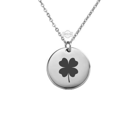 Four Leaf Clover Necklace - Gold or Silver Minimalist Dainty Engraved Custom Pendant Charm Jewelry