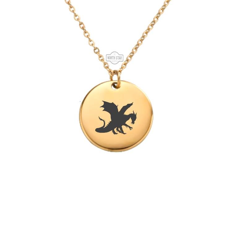 Dragon Necklace - Fantasy Gold or Silver Minimalist Dainty Engraved Custom Pendant Charm Jewelry - Personalized Gift