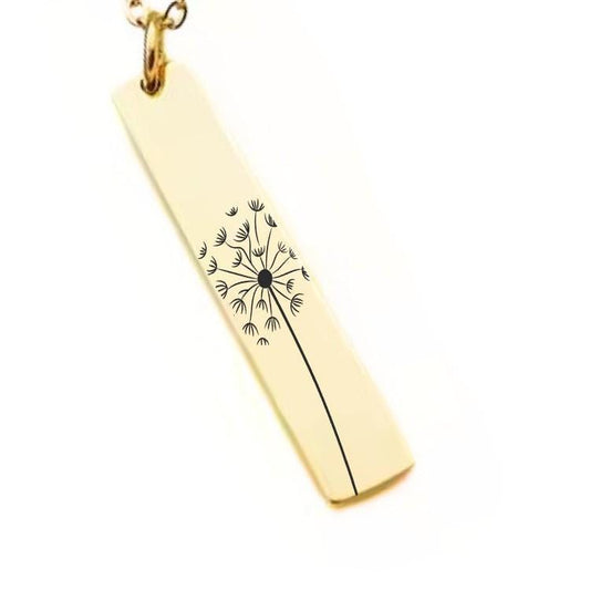 Dandelion Bar Necklace or Keychain – Make a Wish Jewelry – Gold, Silver, or Stainless Steel – Nature Lover Gift or Memorial Token