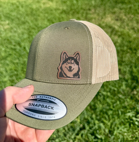 Husky Dog Hat Snapback Trucker – Engraved Patch Cap for Dog Lovers, Sled Dog Fans, Winter Style Gift, Outdoor Adventure Hat