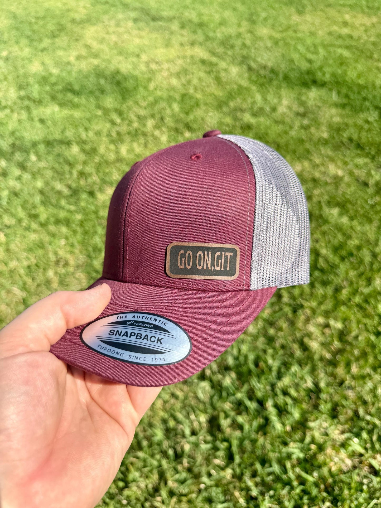 Go On, Git Hat – Funny Snapback Trucker Hat with Engraved Patch, Southern Saying Cap, Rustic Humor Gift, Country Attitude Hat