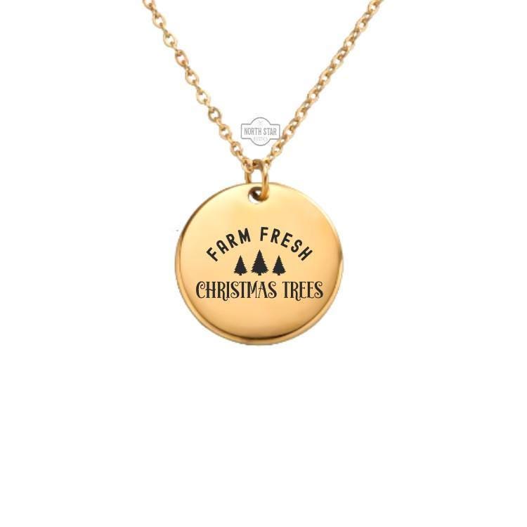 Farm Fresh Christmas Trees Necklace or Keychain – Personalized Holiday Charm in Gold or Silver, Rustic Winter Gift for Her or Him