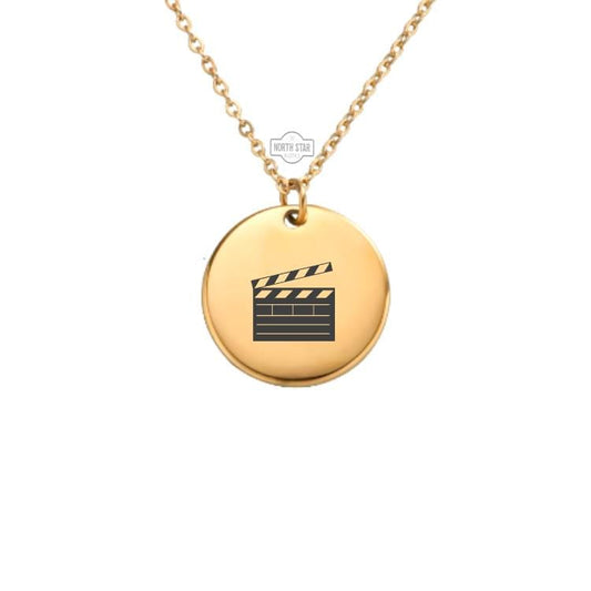 Production Clapper Necklace - Movie Film Gold or Silver Minimalist Dainty Engraved Custom Pendant Charm Jewelry - Personalized Gift For Her