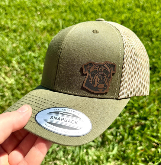 English Bulldog Hat – Snapback Cap with Engraved Bulldog Design, Dog Lover Gift, Funny Pet Hat, Mesh Back Cap, Patch Trucker Hat