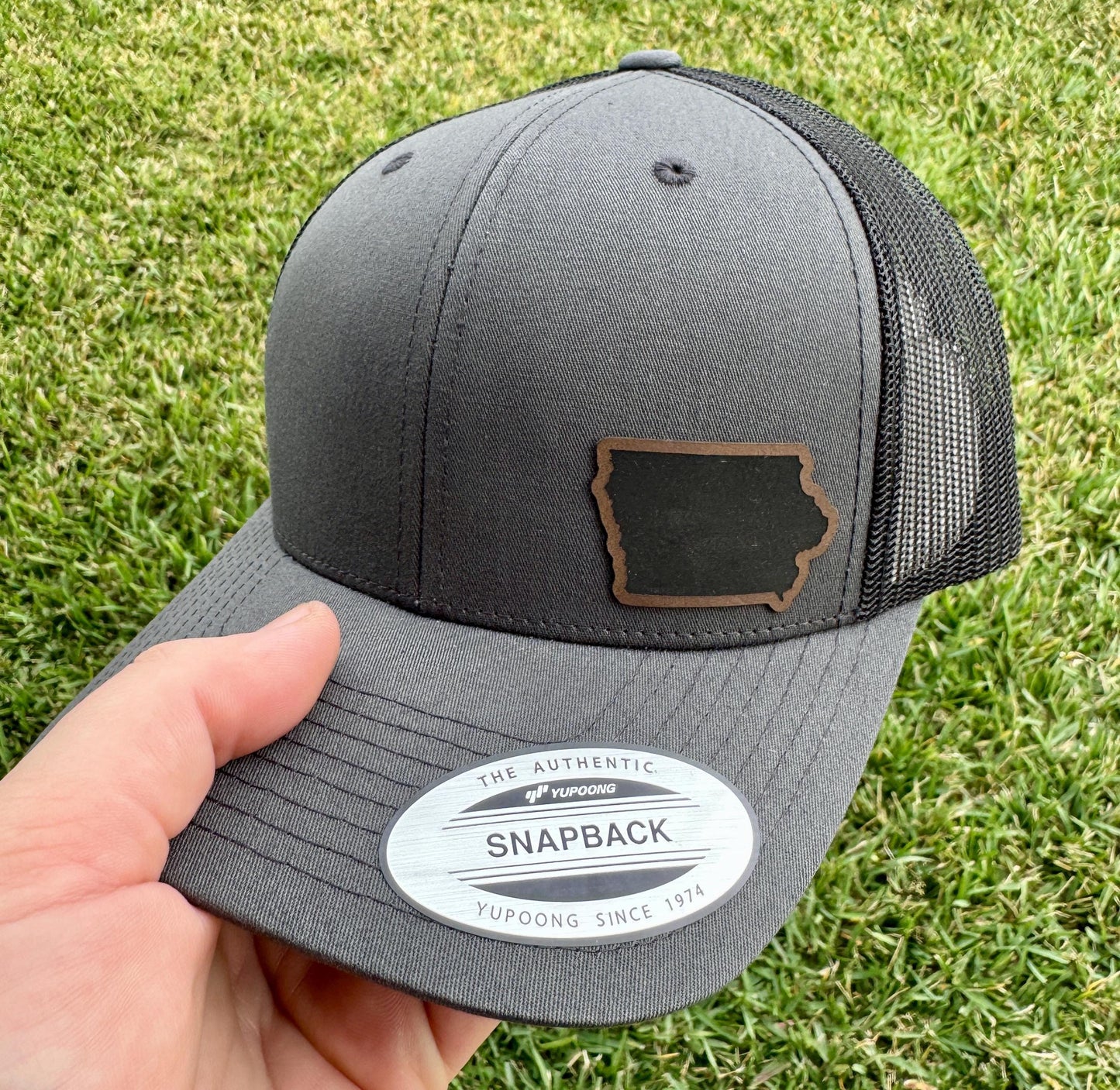 Iowa State Outline Hat Snapback Trucker – Engraved Patch Cap for Iowans, Midwest Pride, Rural America Gift, Farm Life Style