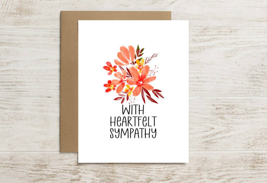 Sympathy Card – With Heartfelt Sympathy & Floral Design