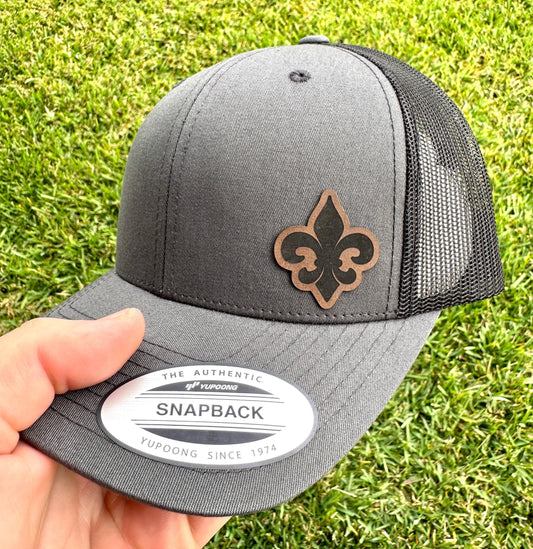 Fleur De Lis Hat – Snapback Trucker Hat with Engraved Patch, French Symbol Cap, New Orleans Style Gift, Rustic Everyday Wear