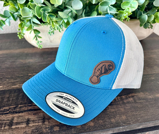 Manatee Hat Snapback Trucker – Engraved Patch Cap for Sea Life Lovers, Florida Gift, Ocean Animal Hat, Gentle Giant Style