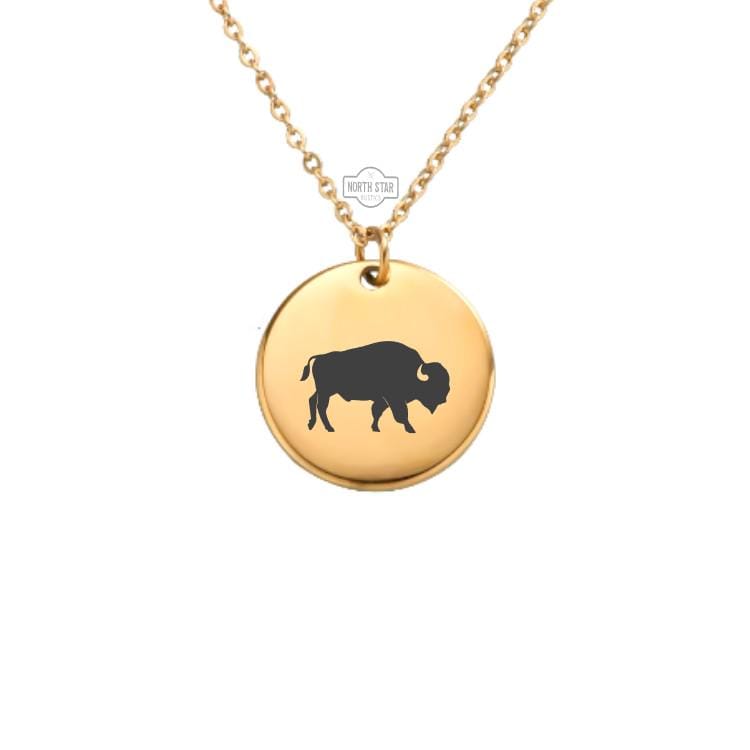 Buffalo Necklace - Wildlife Gold or Silver Minimalist Dainty Engraved Custom Pendant Charm Jewelry - Personalized Gift For Her