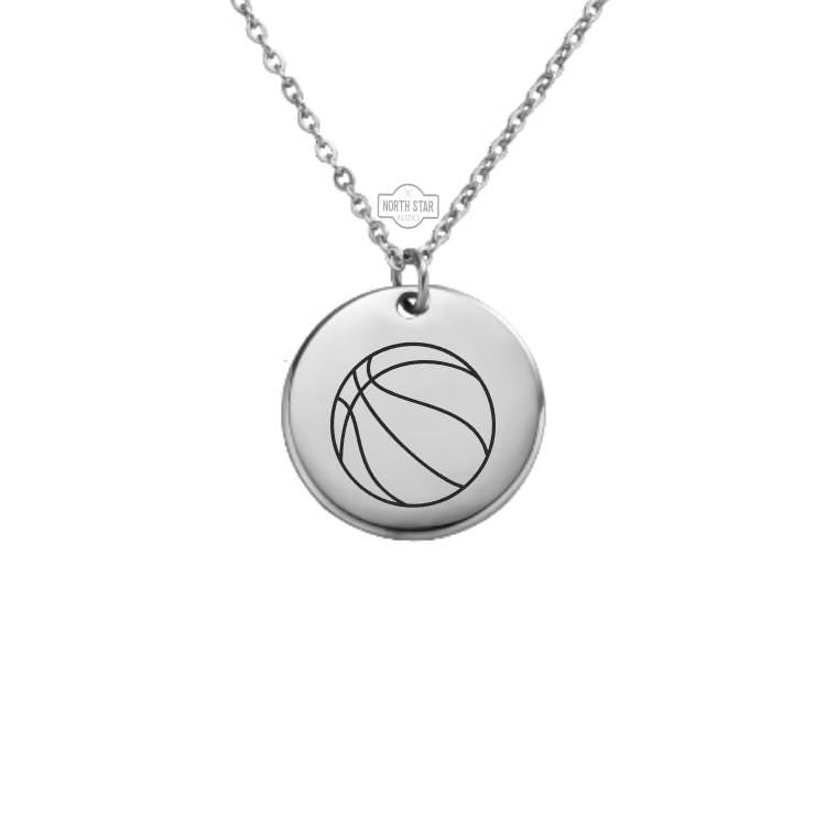 Basketball Necklace - Sports Mom Gold or Silver Minimalist Dainty Engraved Custom Pendant Charm Jewelry