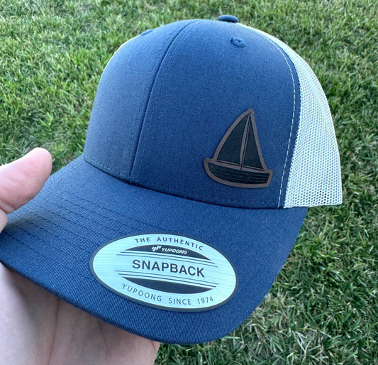 Sailboat  Trucker Hat – Snapback Cap with Engraved Sailboat Design, Nautical Gift, Coastal Style Adventure Hat