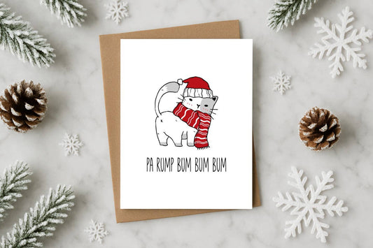 Funny Cat Christmas Card – Pa Rump Bum Bum (Santa Hat)