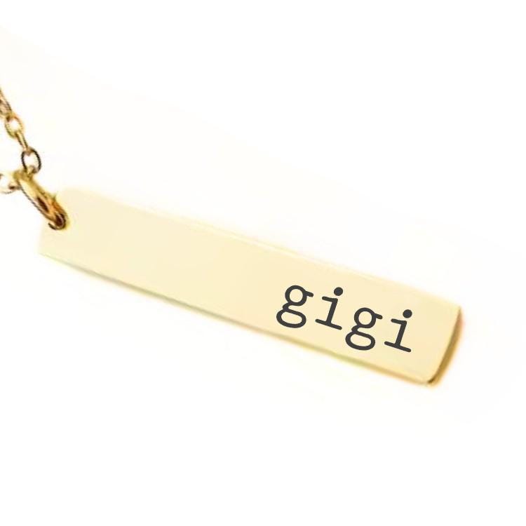 Gigi Bar Necklace or Keychain – Personalized Gift for Gigi – Engraved Name Jewelry from Grandkids – Minimalist Family Keepsake