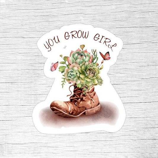 You Grow Girl Vintage Plant in Boot Sticker
