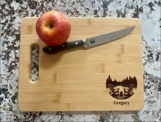 Lake River Scene Cutting Board | Adirondack Chair Charcuterie Board | Custom Serving Tray | Personalized Housewarming Gift |