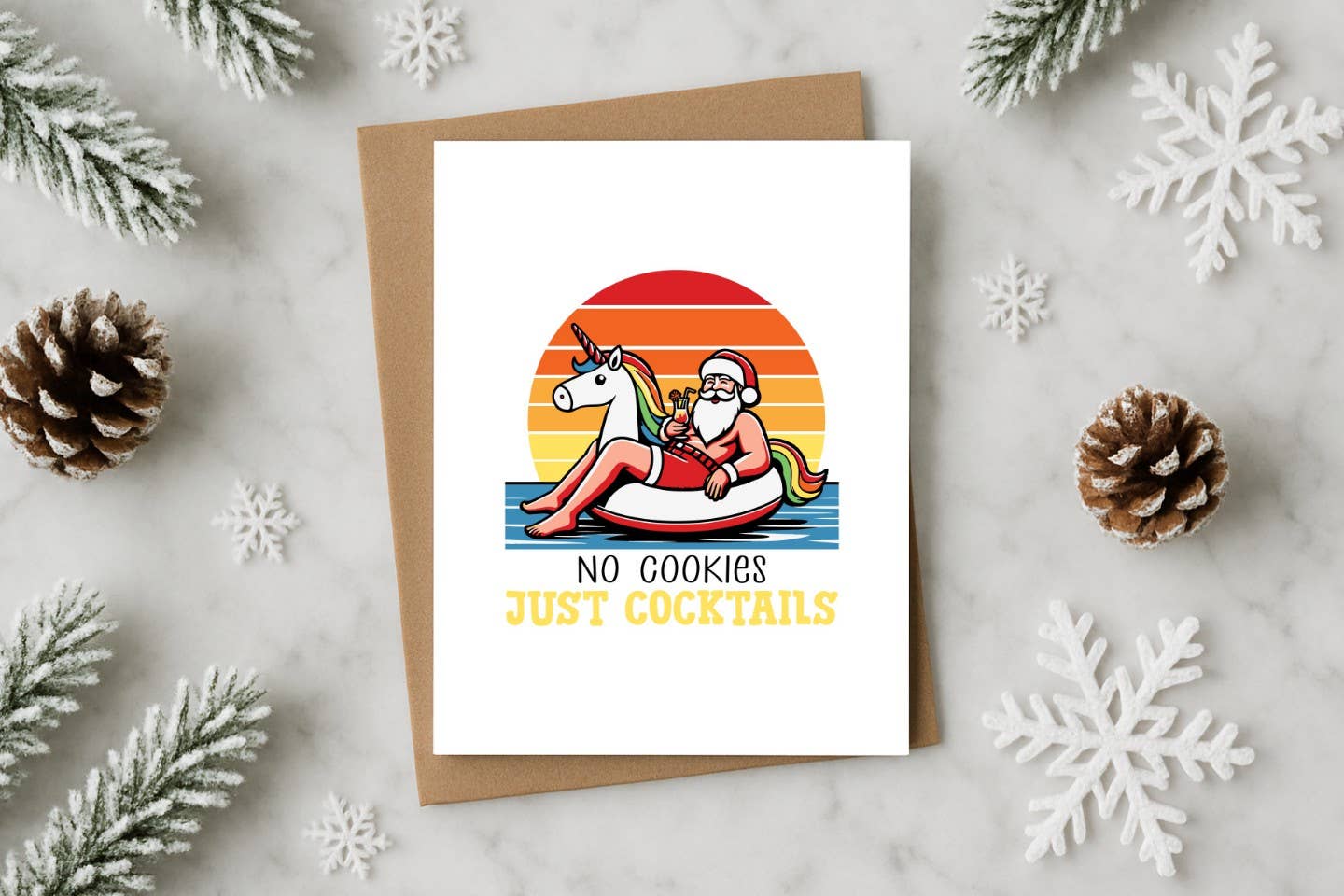 No Cookies Just Cocktails Funny Christmas Card – Poolside