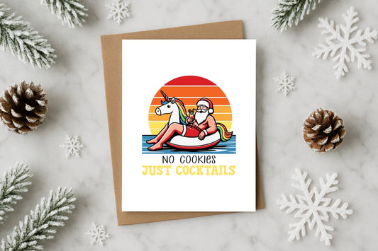 No Cookies Just Cocktails Funny Christmas Card – Poolside