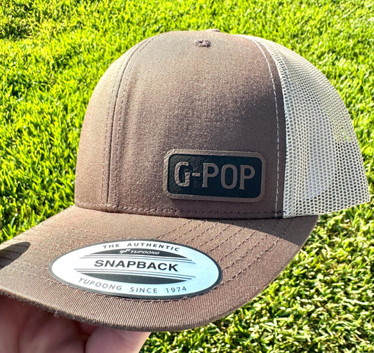 G-Pop Hat – Snapback Trucker Hat with Engraved Patch, Gift for Grandpa, Rustic Mesh Cap for G-Pop, Cool Grandparent Hat