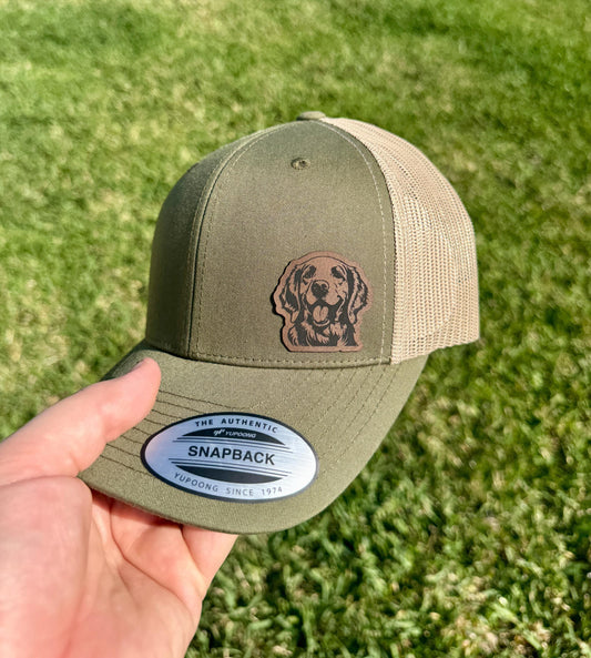 Golden Retriever Hat – Snapback Trucker Hat with Engraved Patch, Dog Lover Gift, Golden Pup Silhouette Cap, Pet Owner Trucker Hat
