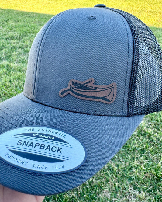 Canoe  Trucker Hat – Snapback Cap with Engraved Canoe Design, Outdoor Adventure Hat, Rustic Lake Life Gift