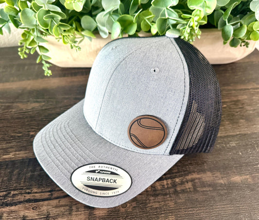 Tennis Ball Hat – Snapback Trucker Hat with Leatherette Patch – Tennis Player Gift – Sports Hat for Men & Women – Tennis Coach Cap