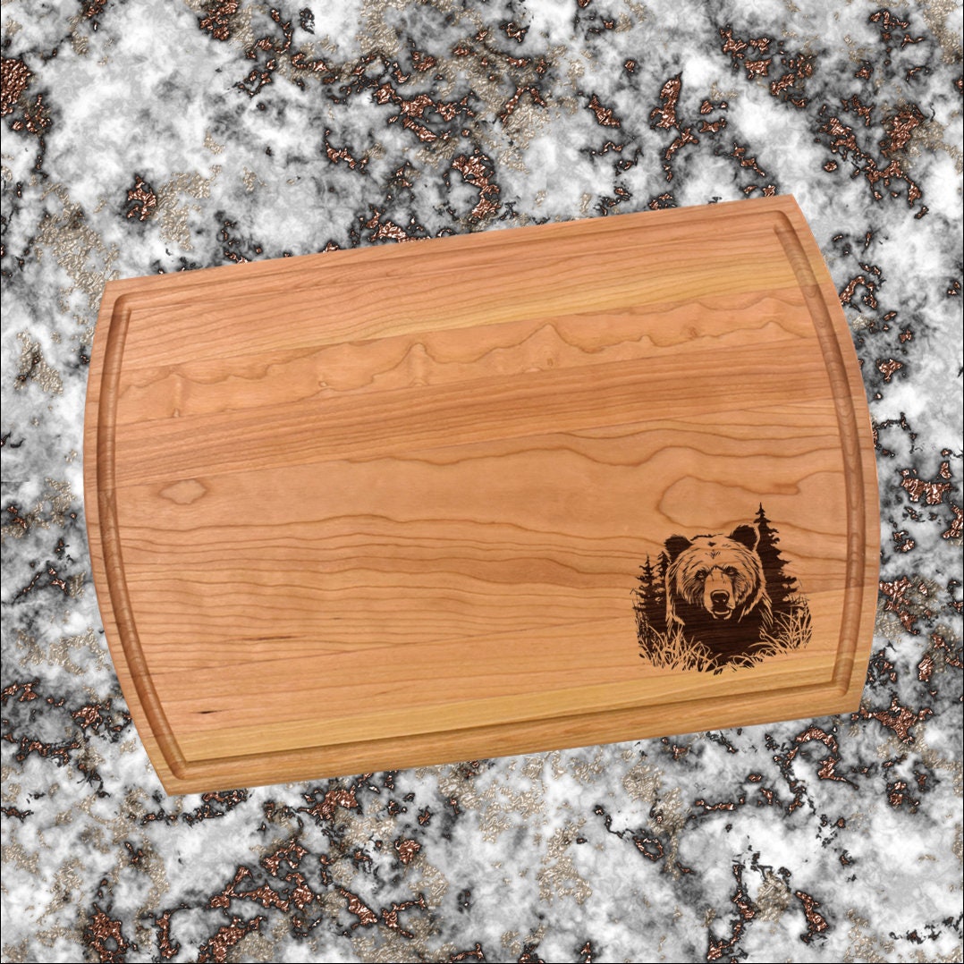 Grizzly Bear Cutting Board | Wildlife Trees Charcuterie Board | Custom Serving Tray | Personalized House Closing Gift | Wedding Anniv Gift