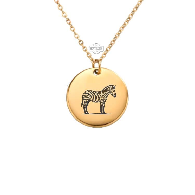 Zebra Necklace - Animal Wildlife Zoo Safari Gold or Silver Minimalist Dainty Engraved Custom Pendant Charm Jewelry - Personalized Gift