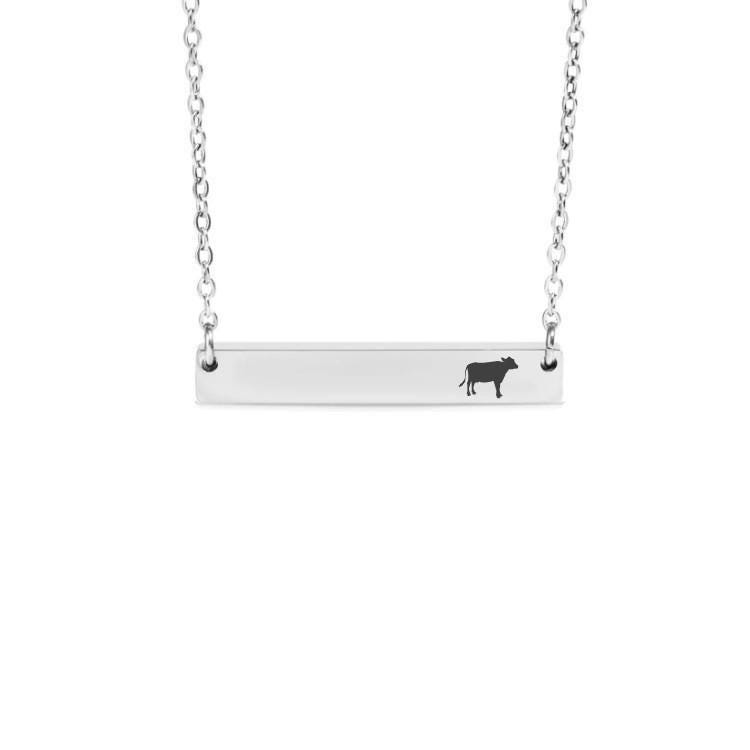 Personalized Cow Bar Necklace or Keychain – Engraved Farm Life Jewelry – Custom Name Gift for Cow Lover or Country Girl