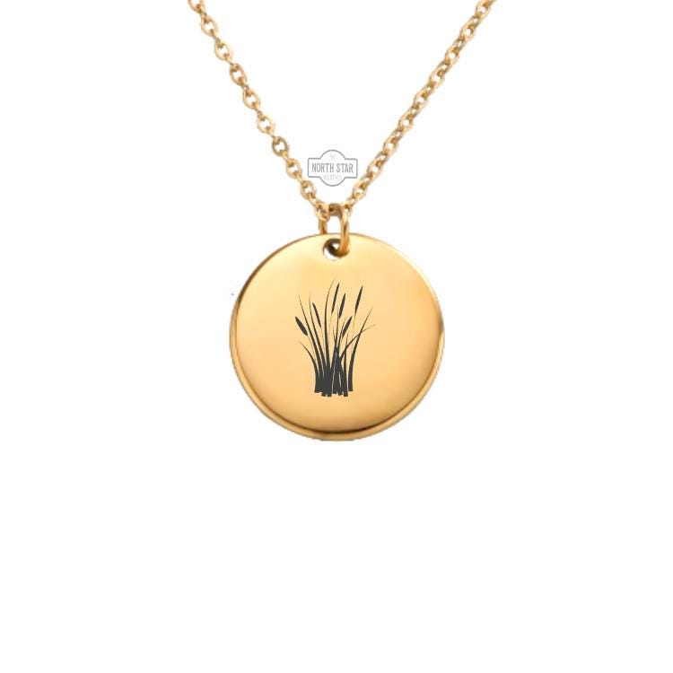 Reed Grass Necklace - Gold or Silver Minimalist Dainty Engraved Custom Pendant Charm Jewelry - Personalized Gift For Her