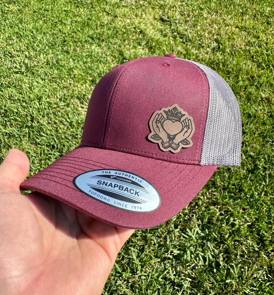 Claddagh Hat – Trucker or Snapback Cap with Irish Claddagh Symbol – Celtic Heart, Hands & Crown Heritage Pride and Love Loyalty Friendship
