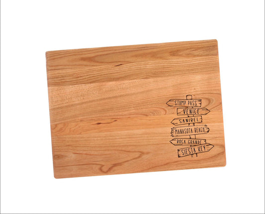 Personalized Road Sign Cutting Board Manasota Siesta Key Sanibel Florida | Road Signs Charcuterie Board | Custom Serving Tray | Party Gift