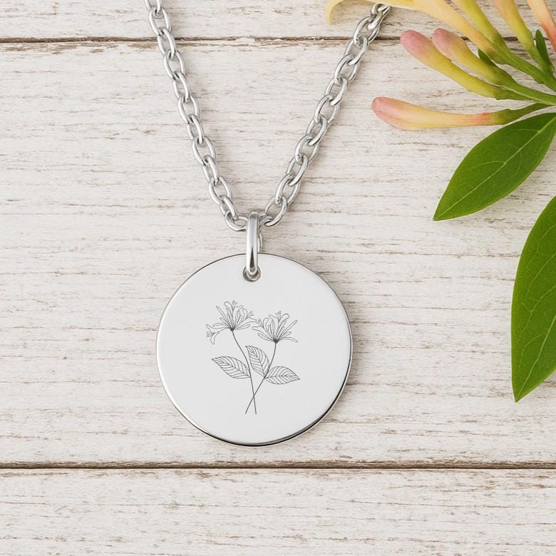 Honeysuckle Keychain – June Birth Flower – Stainless Steel Floral Charm – Personalized Gift – Matching Necklace Available – Nature Jewelry