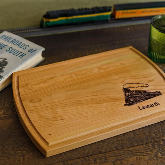 Train Locomotive Cutting Board |  Railroad Charcuterie Board | Custom Serving Tray | Personalized Engineer Gift | Wedding Anniversary